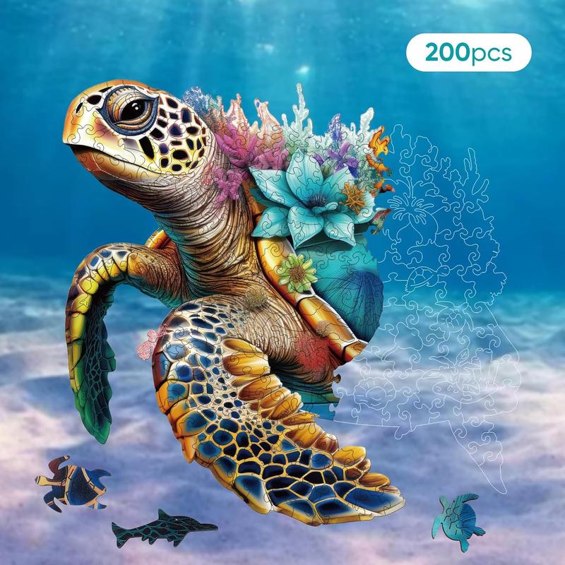 Wooden Puzzles for Adults, Coral Sea Turtle Jigsaw Puzzles 500 count, Unique Shape Puzzles for Adults and Kids, Fun Challenging Puzzles Family Game Gift, Royal Size 16.7 x 16.3 Inches