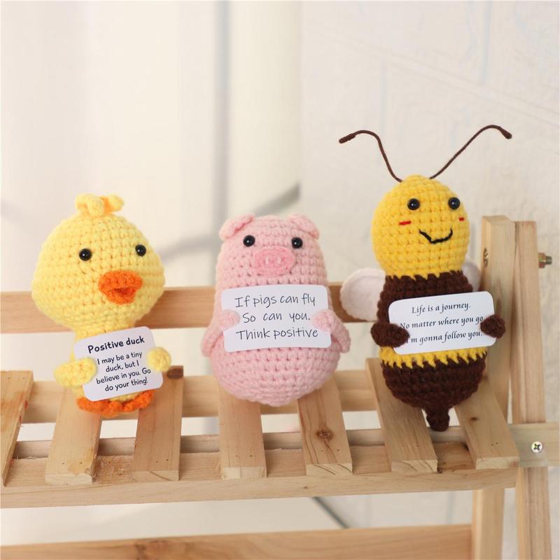 Handmade Crochet Animal Doll, 3 Counts set Cute Positive Potato Bee & Piggy & Duck Design Ornament, Home Decor, Gift for Friends