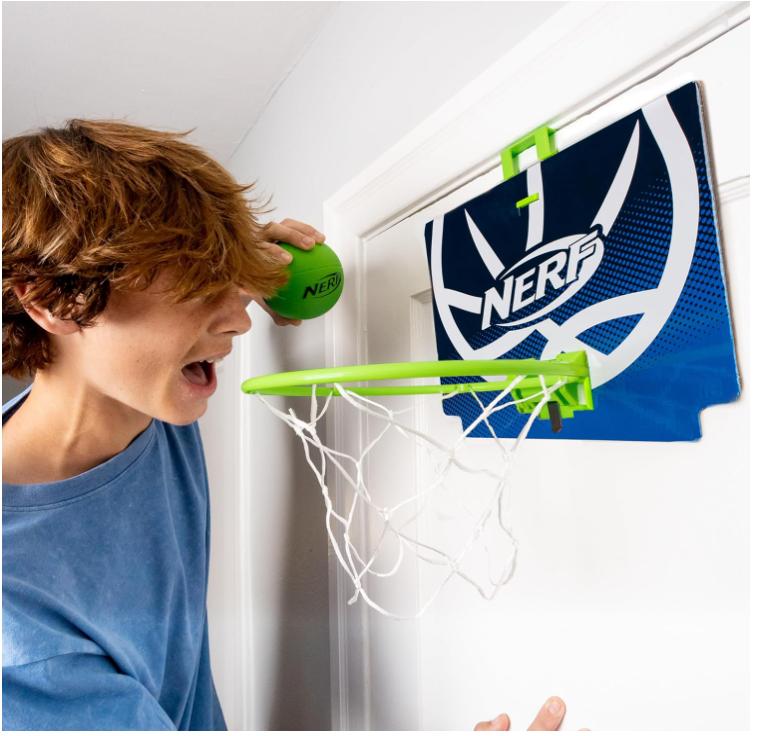 Nerf Mini Over The Door Basketball Hoop - Nerfoop Indoor Basketball Hoop for Kids - Toy Door Basketball Hoop + Mini Foam Basketball Game Set - Perfect for Bedroom Indoor Basketball - Green