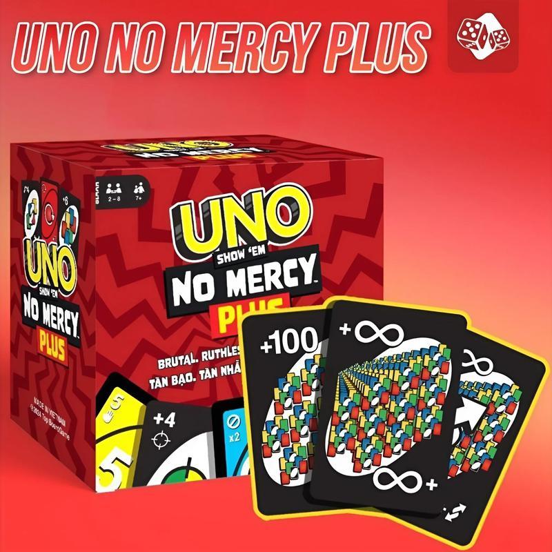 UNO NO MERCY PLUS 196 card game upgrade for adults and kids, UNO +100 difficult rules, UNO card game TOP BOARD GAME