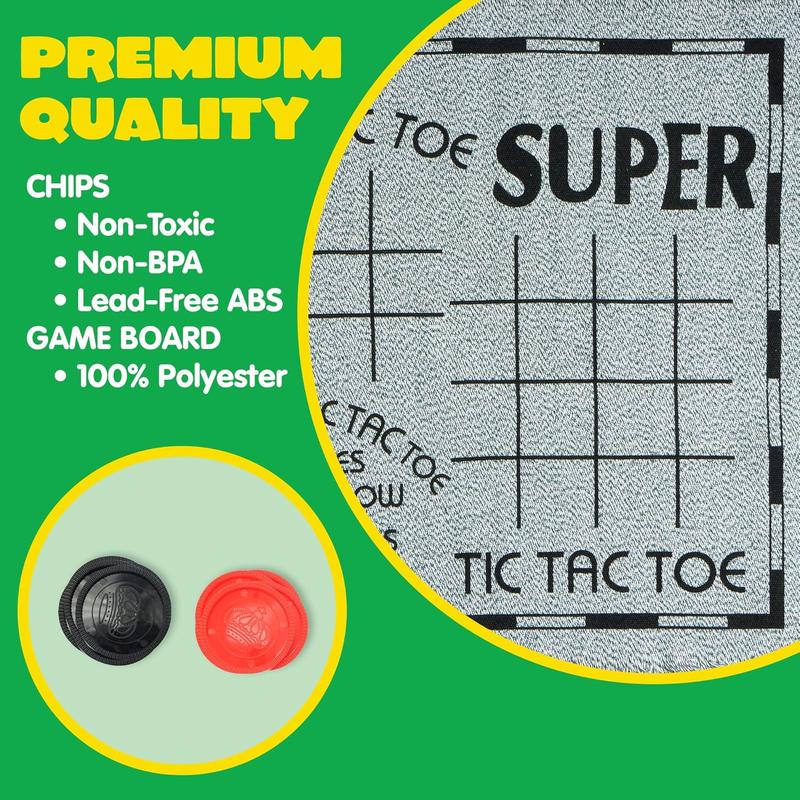 3-in-1 Giant Checkers and Tic Tac Toe Game Set, Reversible Mat with 24 Chips, Family Board Game for Indoor & Outdoor Fun, Perfect for BBQs, Parties, and All Ages