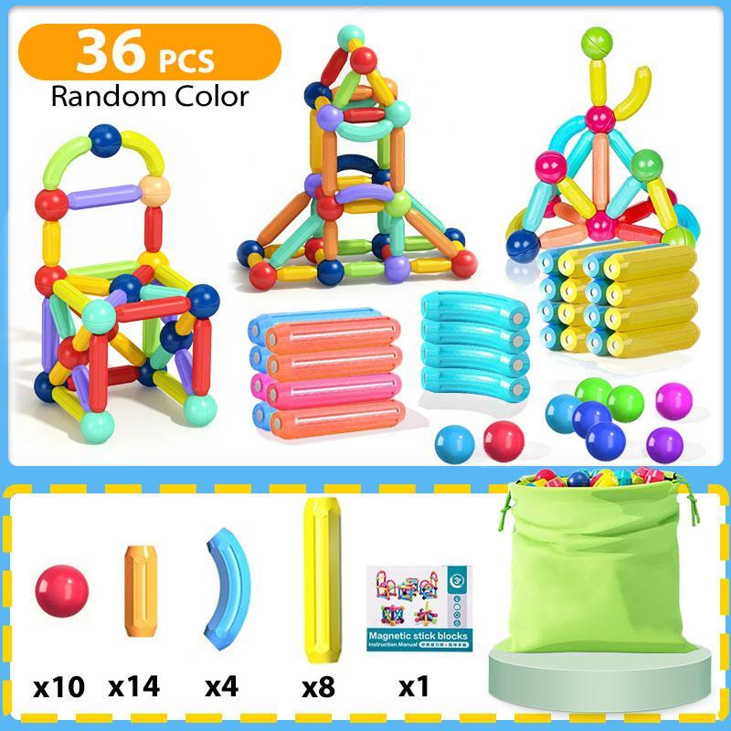 Random Color Magnetic Building Blocks, Magnet Balls and Rods Toys, Stem Sticks Toy, Learning Educational Block Building Set Toys