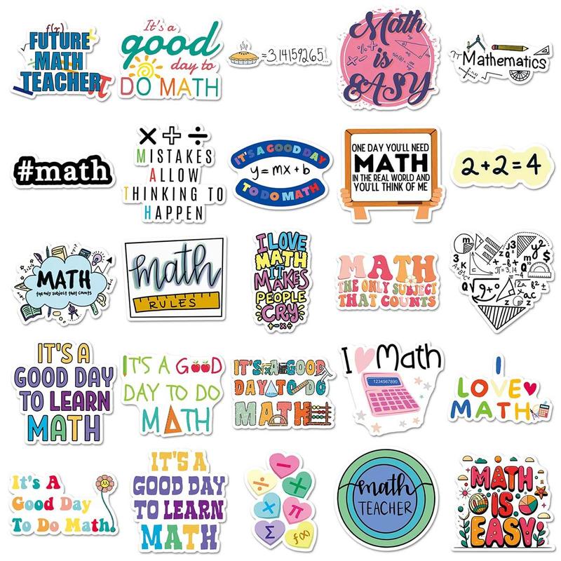 Cartoon Math Pattern Sticker, 51pcs set Cute Waterproof Decorative Sticker, DIY Decals for Water Bottle, Laptop, Phone Case, Scrapbooking, Journal Making