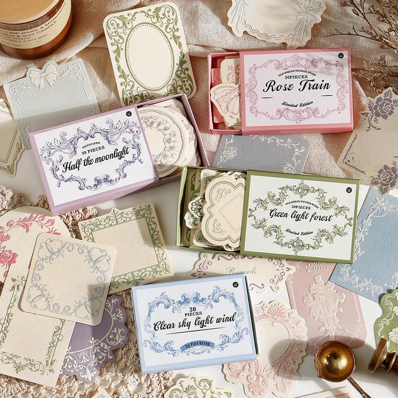 Vintage Embossed Flower Pattern Material Paper, 30pcs box Scrapbooking & Stamping Paper, DIY Decorative Paper for Scrapbooking & Journal Making