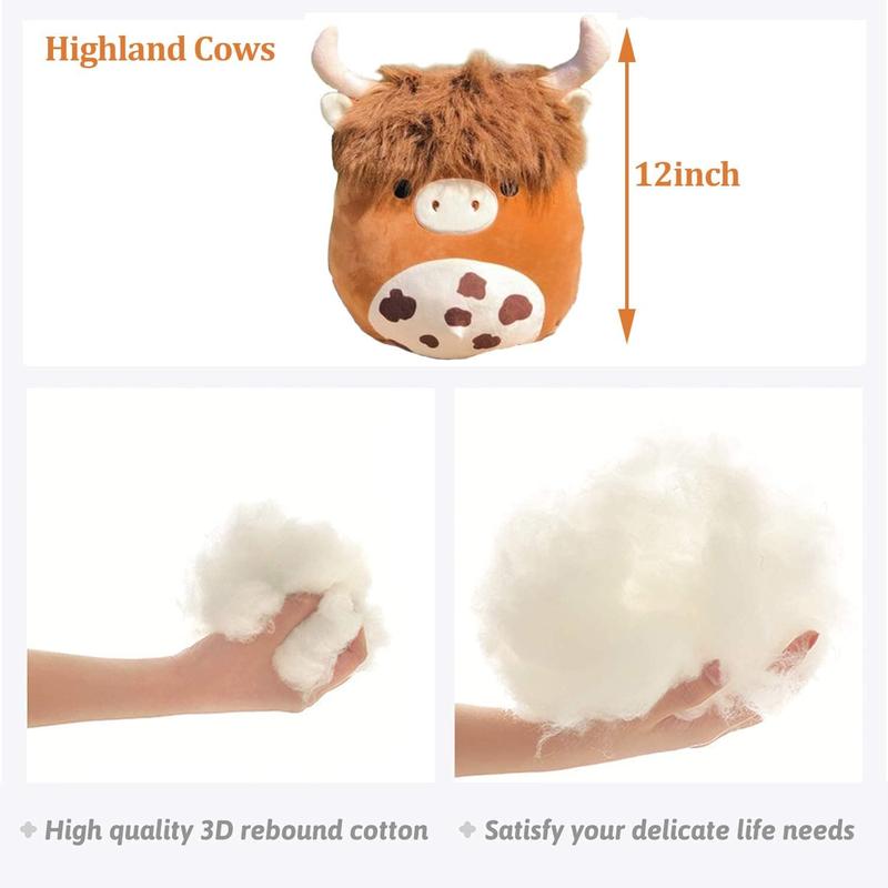 18'' Scottish Highland Cow Plush Toys Cute Soft Highland Cow Stuffed Animal Pillow Kawaii Brown Fluffy Cow plushie for Kids Girls Boys Birthday Valentines Day