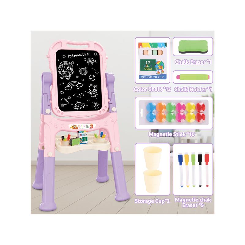 Art Easel Toys For Kids, 4-In-1 Double Magnetic Drawing Board Adjustable Standing Rotatable Sidewalk Chalk With Painting Writing Accessories, Easel Toys Birthday Gifts For Girls Boy