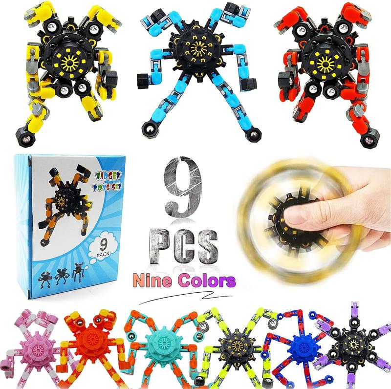 Christmas Stocking Stuffers for Kids Transformable Fidget Spinners,9Pcs Funny Sensory Fidget Toys Deformable Chain DIY Robot Spinner,Fingertip Stress Relief Gyro Toy Christmas Party Favors Toy