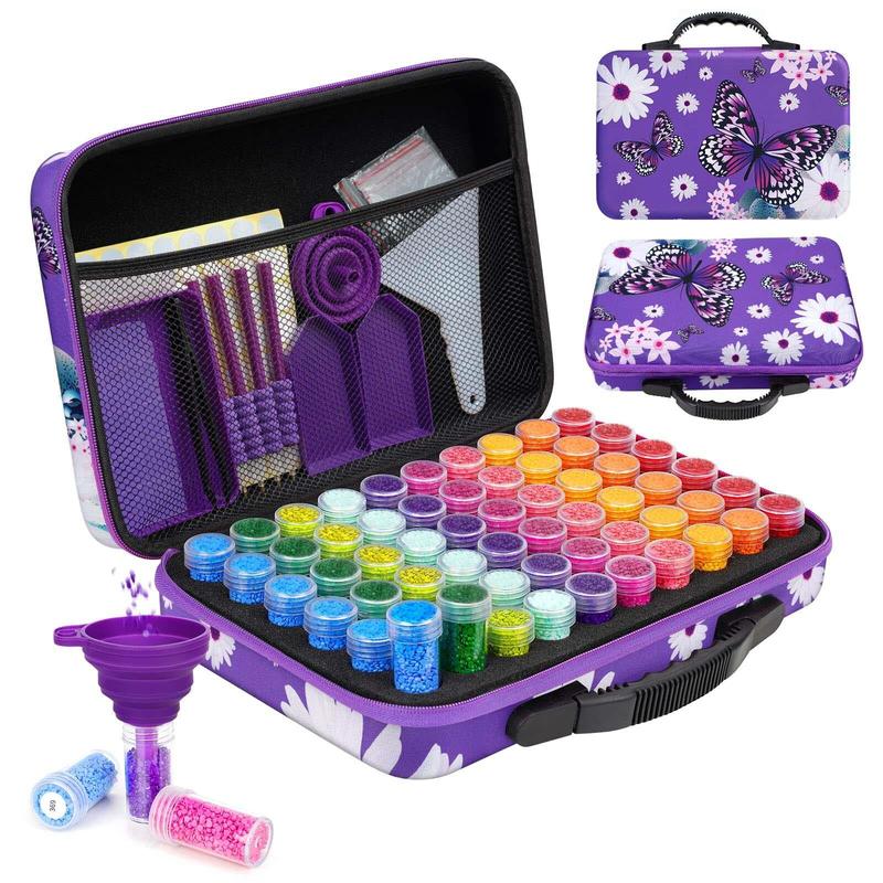 Diamond Painting Storage Containers, 60 Slots Diamond Art Accessories and Tools with Shockproof Jars Diamond Painting Kits for Jewelry Rings Charms Glitter Beads Organizer