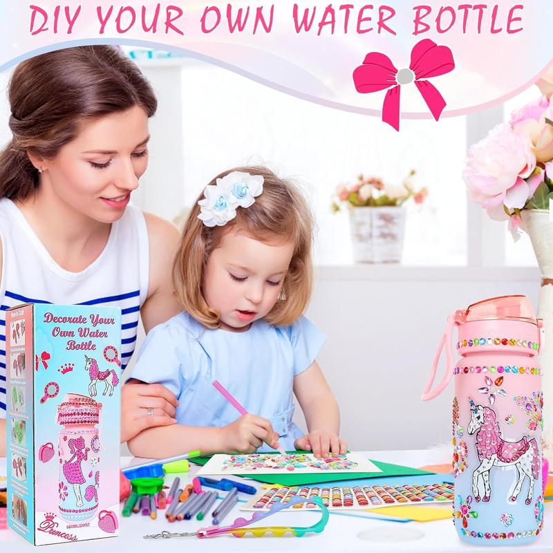 Christmas gift Decorate Your Own Water Bottle Kits for Girls Age 4-12, Unicorn Gem Diamond Stickers, Fun DIY Crafts Gifts for 4-6-8-10 Year Old Kids Birthday, School, Christmas (20 oz 600ml)