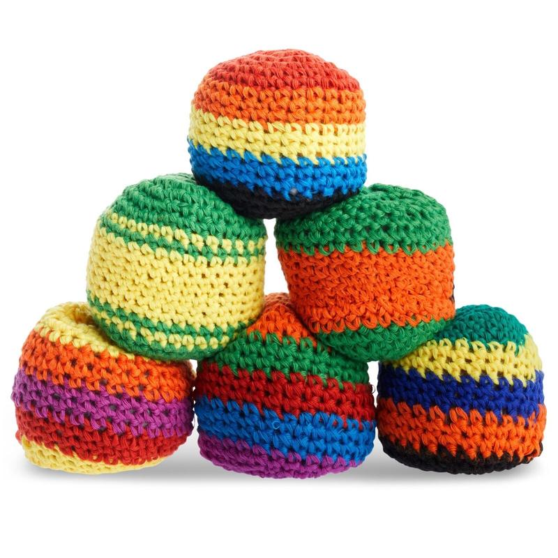 6 Pack Crochet Knitted Juggling Sacks, Footbag Kick Balls, Hacky Sacks