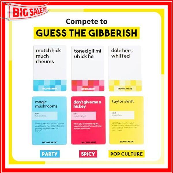 Incohearent, The Guess the Gibberish Party Game by Relatable, A Funny Card Game for Adults, Great for Christmas Party Games and Hanukkah Gifts, Includes 400 Cards, Instructions, and 1 Sand Timer