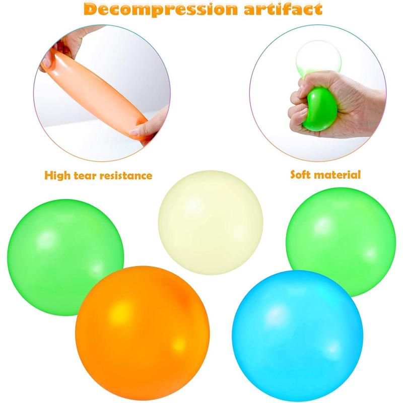 8 Pieces Glow in The Dark Sticky Balls Elevated Glowing Stress Balls Relax Cool ASMR Stuff Toy for Ceiling Wall Adults(2.6 Inches,White, Blue, Orange, Green)