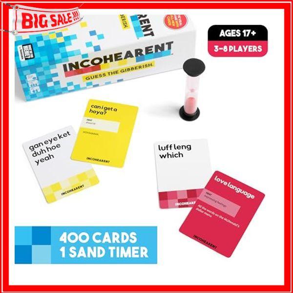 Incohearent, The Guess the Gibberish Party Game by Relatable, A Funny Card Game for Adults, Great for Christmas Party Games and Hanukkah Gifts, Includes 400 Cards, Instructions, and 1 Sand Timer