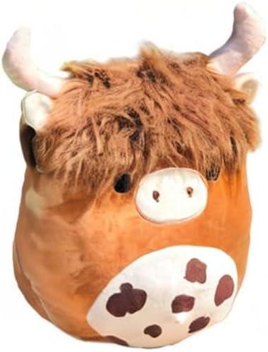 18'' Scottish Highland Cow Plush Toys Cute Soft Highland Cow Stuffed Animal Pillow Kawaii Brown Fluffy Cow plushie for Kids Girls Boys Birthday Valentines Day