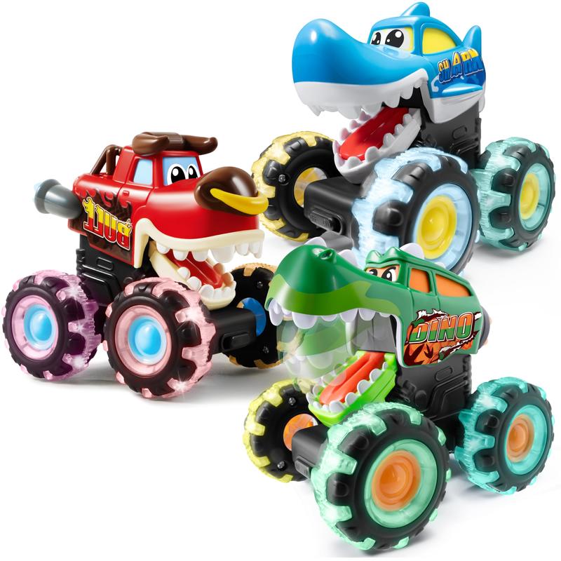 2024 Gifts 3 Pack Monster Truck Toy, Motion Activated Light-Up Cars, Press & Go Cars for Boys Girls, Christmas Gifts for Kids