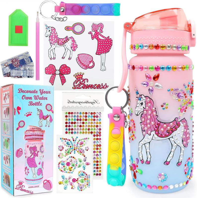 Christmas gift Decorate Your Own Water Bottle Kits for Girls Age 4-12, Unicorn Gem Diamond Stickers, Fun DIY Crafts Gifts for 4-6-8-10 Year Old Kids Birthday, School, Christmas (20 oz 600ml)