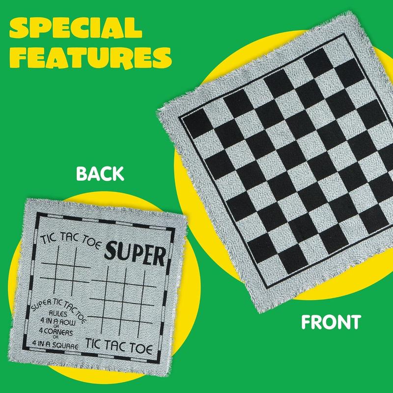 3-in-1 Giant Checkers and Tic Tac Toe Game Set, Reversible Mat with 24 Chips, Family Board Game for Indoor & Outdoor Fun, Perfect for BBQs, Parties, and All Ages