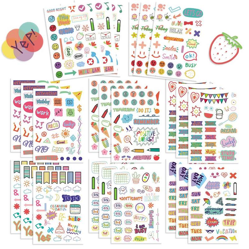 Colorful Planner Sticker, 8 Counts set Cute Creative Wall Sticker, Self Adhesive Decorative Sticker for DIY Scrapbooking, Journaling, Gift Wrapping