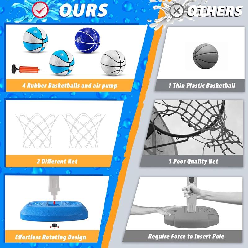 Pool Basketball Hoop Poolside Swimming Pool Basketball Game, Pool Accessories for Inground Pools, Indoor & Outdoor Toy Hoop with Adjustable Height, Summer Water Games for Kids and Adults