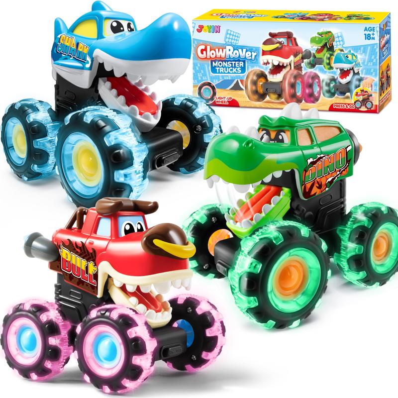 2024 Gifts 3 Pack Monster Truck Toy, Motion Activated Light-Up Cars, Press & Go Cars for Boys Girls, Christmas Gifts for Kids