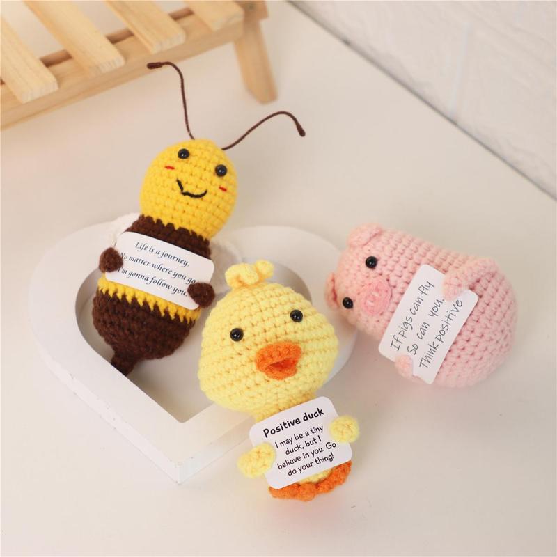 Handmade Crochet Animal Doll, 3 Counts set Cute Positive Potato Bee & Piggy & Duck Design Ornament, Home Decor, Gift for Friends