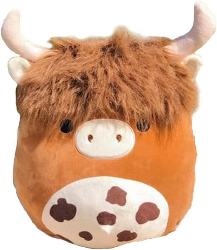 18'' Scottish Highland Cow Plush Toys Cute Soft Highland Cow Stuffed Animal Pillow Kawaii Brown Fluffy Cow plushie for Kids Girls Boys Birthday Valentines Day