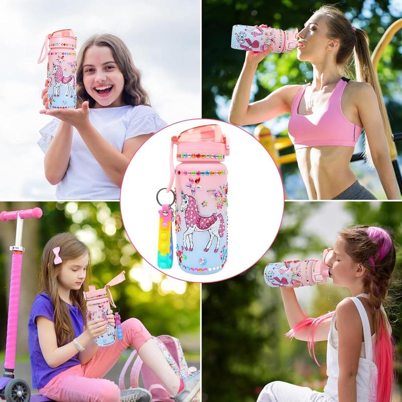 Christmas gift Decorate Your Own Water Bottle Kits for Girls Age 4-12, Unicorn Gem Diamond Stickers, Fun DIY Crafts Gifts for 4-6-8-10 Year Old Kids Birthday, School, Christmas (20 oz 600ml)