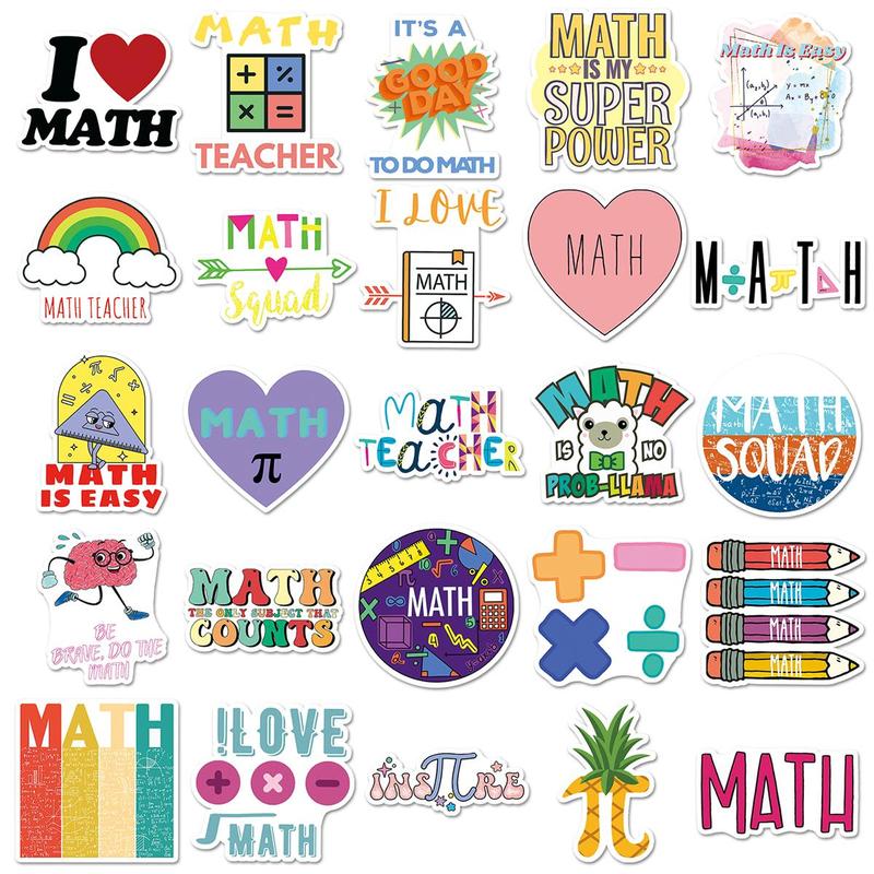 Cartoon Math Pattern Sticker, 51pcs set Cute Waterproof Decorative Sticker, DIY Decals for Water Bottle, Laptop, Phone Case, Scrapbooking, Journal Making