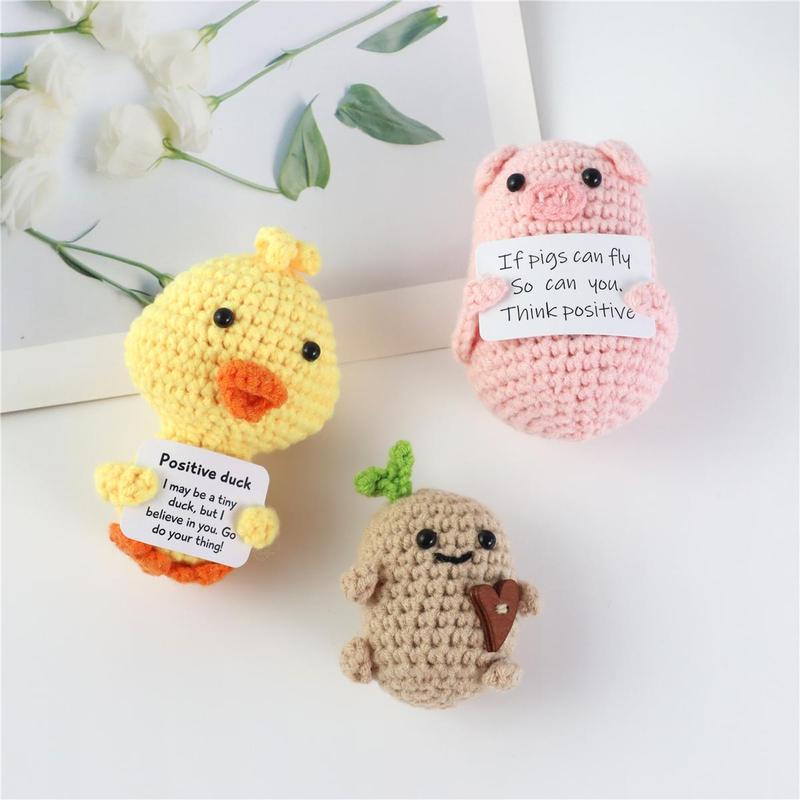 Handmade Crochet Animal Doll, 3 Counts set Cute Positive Potato Bee & Piggy & Duck Design Ornament, Home Decor, Gift for Friends