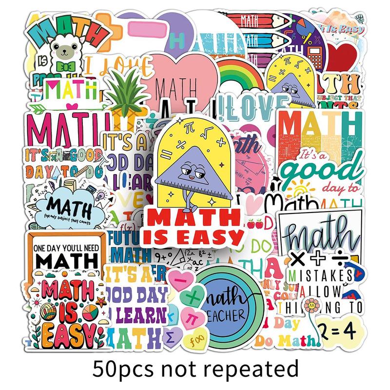 Cartoon Math Pattern Sticker, 51pcs set Cute Waterproof Decorative Sticker, DIY Decals for Water Bottle, Laptop, Phone Case, Scrapbooking, Journal Making