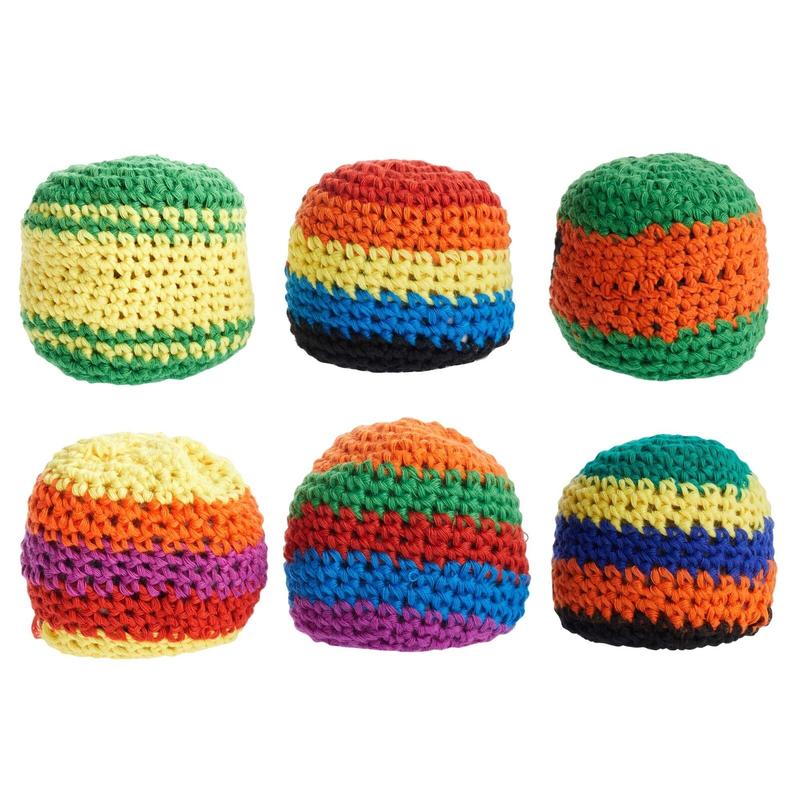 6 Pack Crochet Knitted Juggling Sacks, Footbag Kick Balls, Hacky Sacks