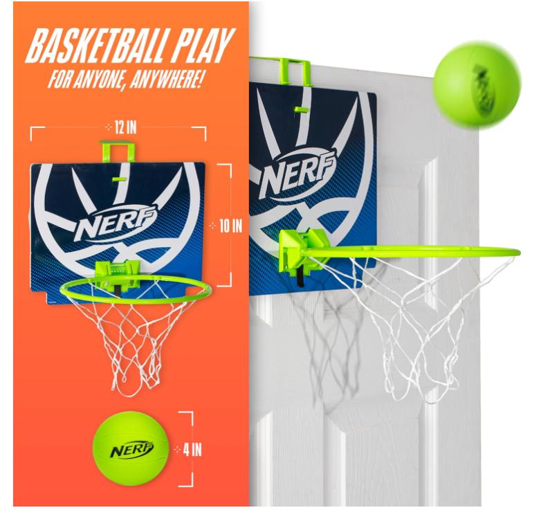 Nerf Mini Over The Door Basketball Hoop - Nerfoop Indoor Basketball Hoop for Kids - Toy Door Basketball Hoop + Mini Foam Basketball Game Set - Perfect for Bedroom Indoor Basketball - Green