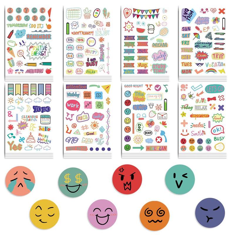 Colorful Planner Sticker, 8 Counts set Cute Creative Wall Sticker, Self Adhesive Decorative Sticker for DIY Scrapbooking, Journaling, Gift Wrapping