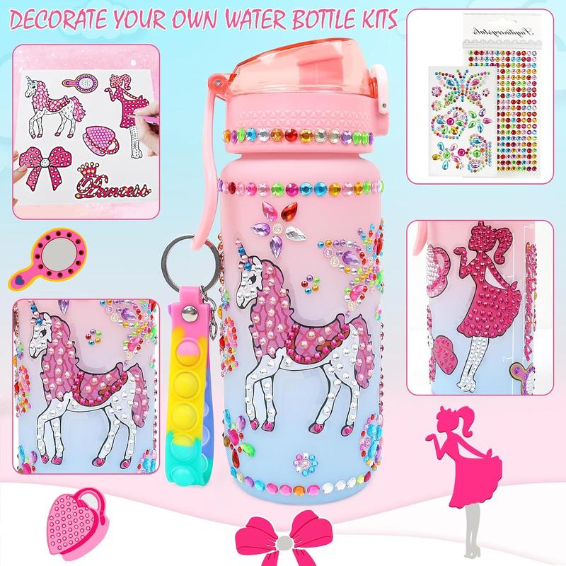 Christmas gift Decorate Your Own Water Bottle Kits for Girls Age 4-12, Unicorn Gem Diamond Stickers, Fun DIY Crafts Gifts for 4-6-8-10 Year Old Kids Birthday, School, Christmas (20 oz 600ml)