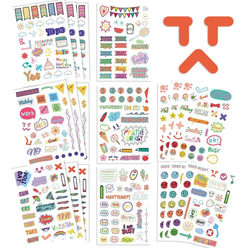 Colorful Planner Sticker, 8 Counts set Cute Creative Wall Sticker, Self Adhesive Decorative Sticker for DIY Scrapbooking, Journaling, Gift Wrapping