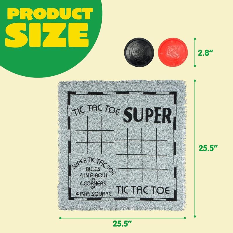 3-in-1 Giant Checkers and Tic Tac Toe Game Set, Reversible Mat with 24 Chips, Family Board Game for Indoor & Outdoor Fun, Perfect for BBQs, Parties, and All Ages