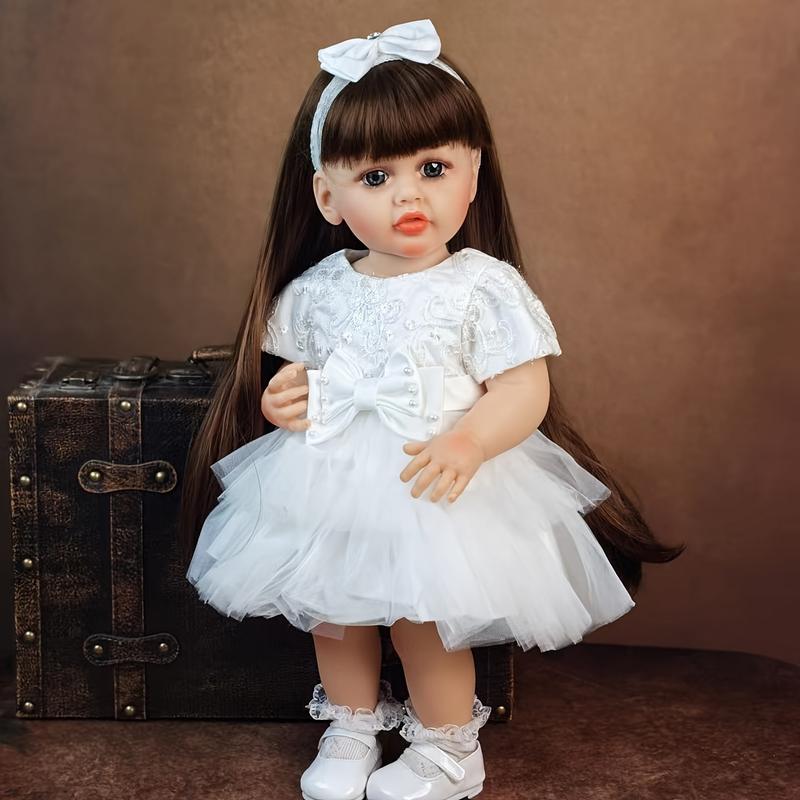 MADOLL KEIUMI Looks Real 22 Inch Reborn Babies Dolls Full Silicone Vinyl Can Bathe Girl Bebe Reborn, Long Hair Wig Cute Princess Doll Toy For 3+ Years Old Child, Birthday XMAS Gifts, Wear White Dress