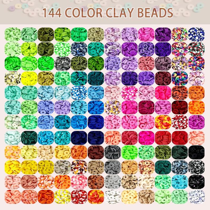 23000 count Clay Beads Bracelet Making Kit 144 Colors Clay Bead Bracelet Kit Polymer Heishi Beads Clay Bead Kit 6mm with Letter Beads Charms and Elastic Strings Friendship Bracelet Kit Crafts...