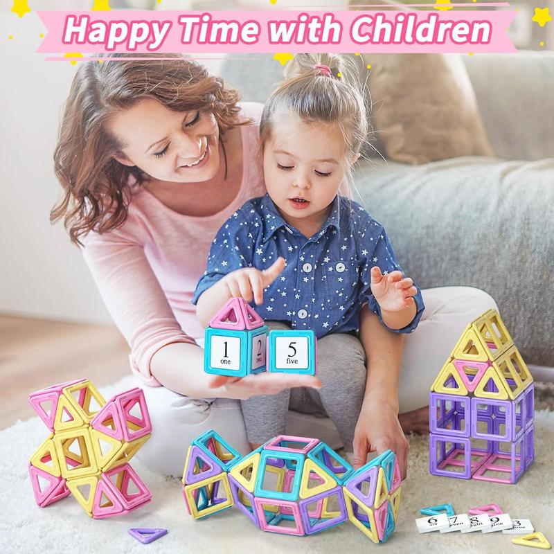 Rurvale Toddler Girl Toys, Magnetic Tiles Basic Set, Birthday Gifts Ideas for Girls Age 3-5, Magnetic Building Blocks, Magnet STEM Montessori Toddler Kids Toys Gifts for 3 4 5 6 7 Year Old Girls