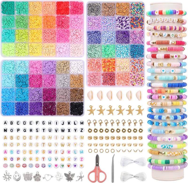 6280pcs 72 Colors Clay Beads for Bracelet Making Kit, Polymer Clay Beads Heishi Beads with Letter Beads Charms for Jewelry Making Crafts