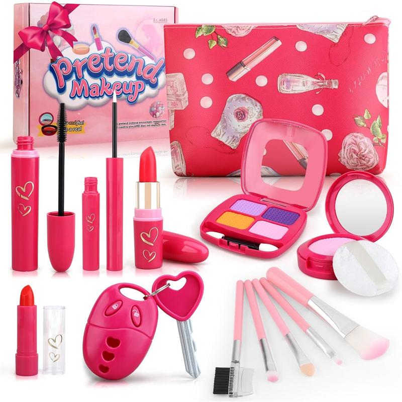 Toddler Girl Toys, Basic Pretend Makeup Kit for Girls, Kids Play Makeup Set for Kids 3-5 4-6, Toddler Makeup Kit with Fake Makeup Set, Car Key & Make up Toy for Age 3 4 5 Year Old Girl Gifts