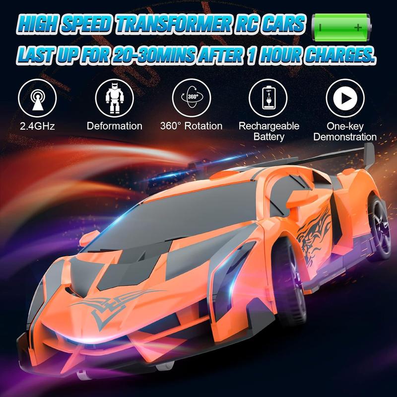 Transform Rc Cars for Boys 4-7 8-12, 2.4Ghz 1:18 Scale Remote Control Car Transforming Robot, One-Button Deformation 360 Rotation and Drift Car Toy Gifts for Boys 3-5