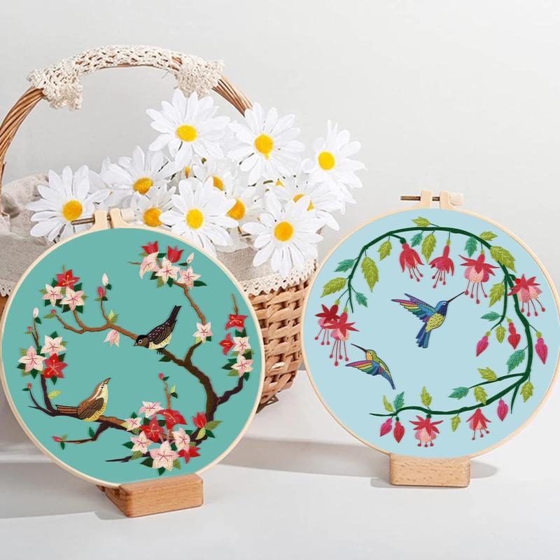 Flower & Bird Pattern Embroidery Kit, 4pcs set DIY Embroidery Set With Accessories, Embroidery Starter Kit For Beginner