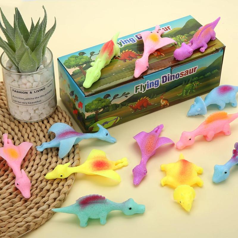 20 count Slingshot Dinosaur Finger Toys, Party Favors for Kids Sticky Rubber Dino Flying Catapult Fidget Toys for Boys Girls Birthday Goodie Bag Easter Basket Stuffers Valentines Xmas Gifts