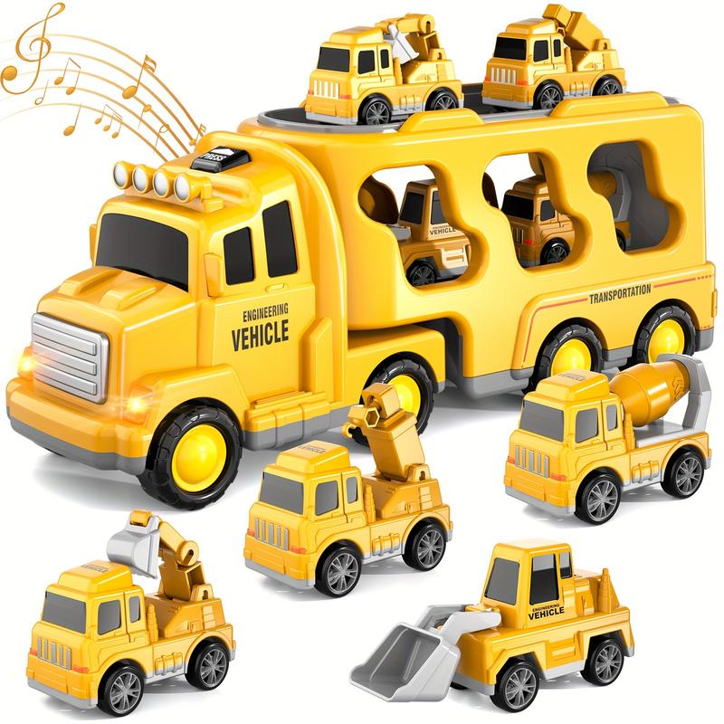 5 In 1 Fire Truck Toys For 3 4 5 6 Years Old Boys, Kids Carrier Fire Trucks Cars With Light Sound And Friction Power