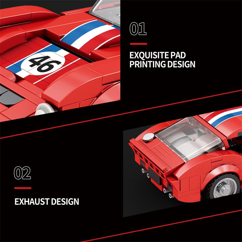 Reobrix 250 GTO Classic Vintage SuperCar Building Set, Super Sports Race Vehicles Building Toy Birthday for Kid Aged 6+. (320PCS)