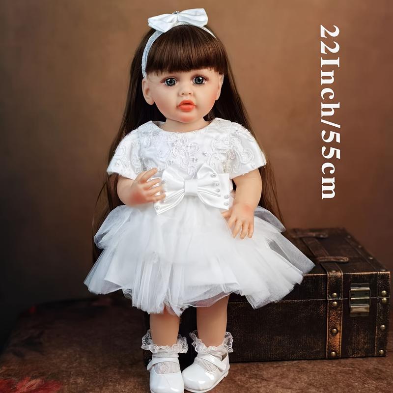 MADOLL KEIUMI Looks Real 22 Inch Reborn Babies Dolls Full Silicone Vinyl Can Bathe Girl Bebe Reborn, Long Hair Wig Cute Princess Doll Toy For 3+ Years Old Child, Birthday XMAS Gifts, Wear White Dress