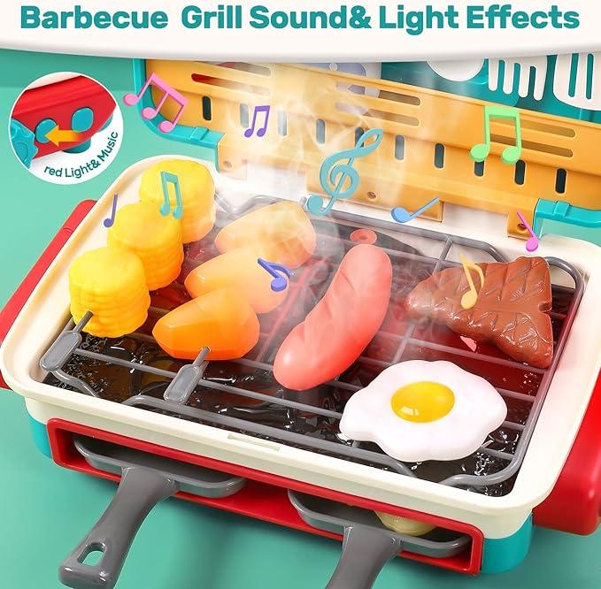 Kids BBQ Grill Playset, Kitchen Toy Set with Pretend Smoke, Light, Sound & Color-Changing Food, Toy Kitchen Accessories, Indoor Outdoor Cooking Toy for Boys Girls Kids kitchen tool