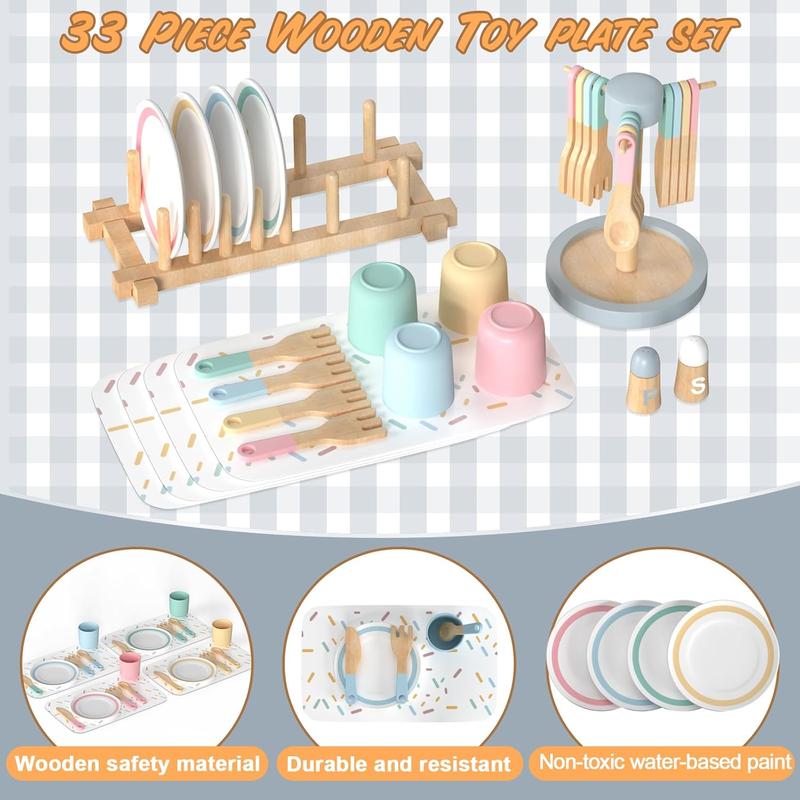 Christmas gift  33PCS Kids Kitchen playset Wooden Kitchen Set for Girls and Boys, Montessori Toys for 1-6 Year Old Toy