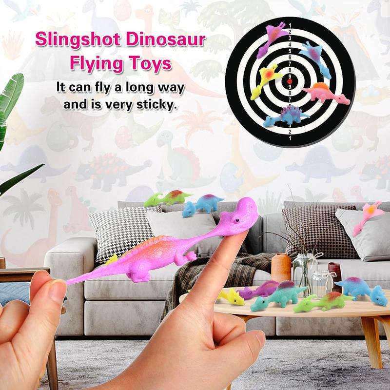 20 count Slingshot Dinosaur Finger Toys, Party Favors for Kids Sticky Rubber Dino Flying Catapult Fidget Toys for Boys Girls Birthday Goodie Bag Easter Basket Stuffers Valentines Xmas Gifts